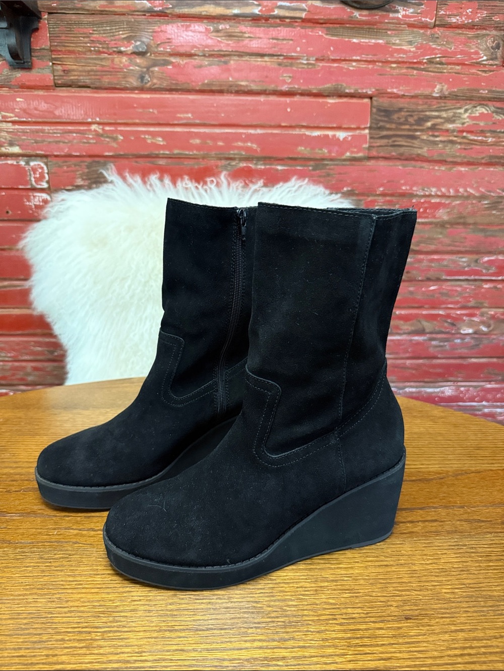 Comet Black Suede Wedge Ankle Boots - Women